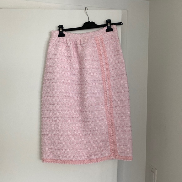 Designer midi tweed skirt baby pink